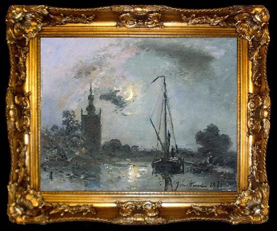framed  Johan Barthold Jongkind Overschie in the Moonlight, ta009-2